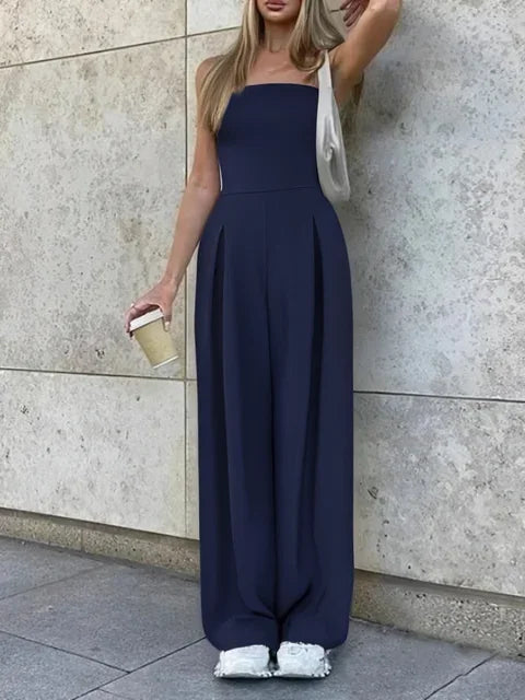 Women's Elegant Backless Jumpsuit — Loose Fit Summer Overalls with Pockets