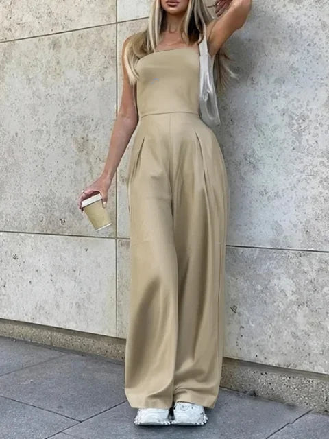Women's Elegant Backless Jumpsuit — Loose Fit Summer Overalls with Pockets