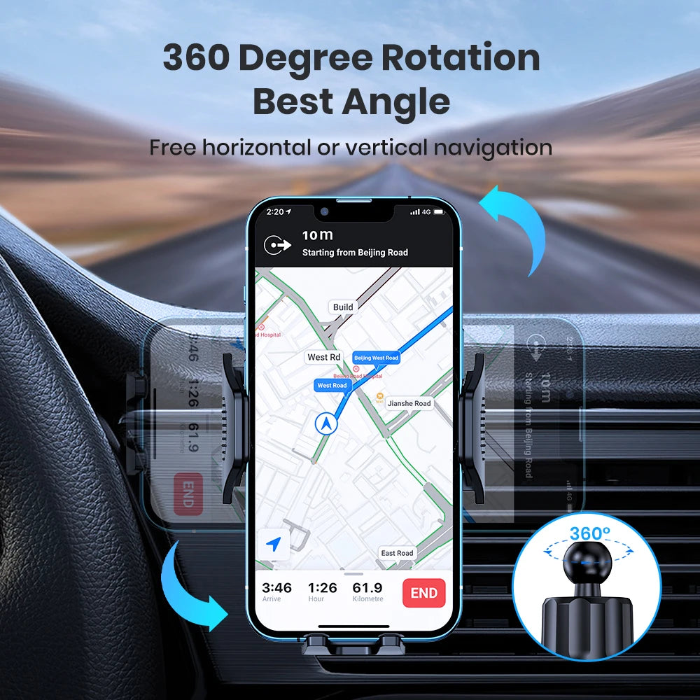 Auto-Lock Car Phone Mount – 360° Rotating Universal Holder