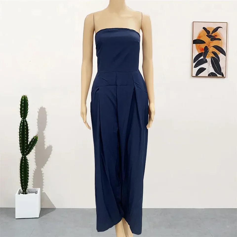 Women's Elegant Backless Jumpsuit — Loose Fit Summer Overalls with Pockets