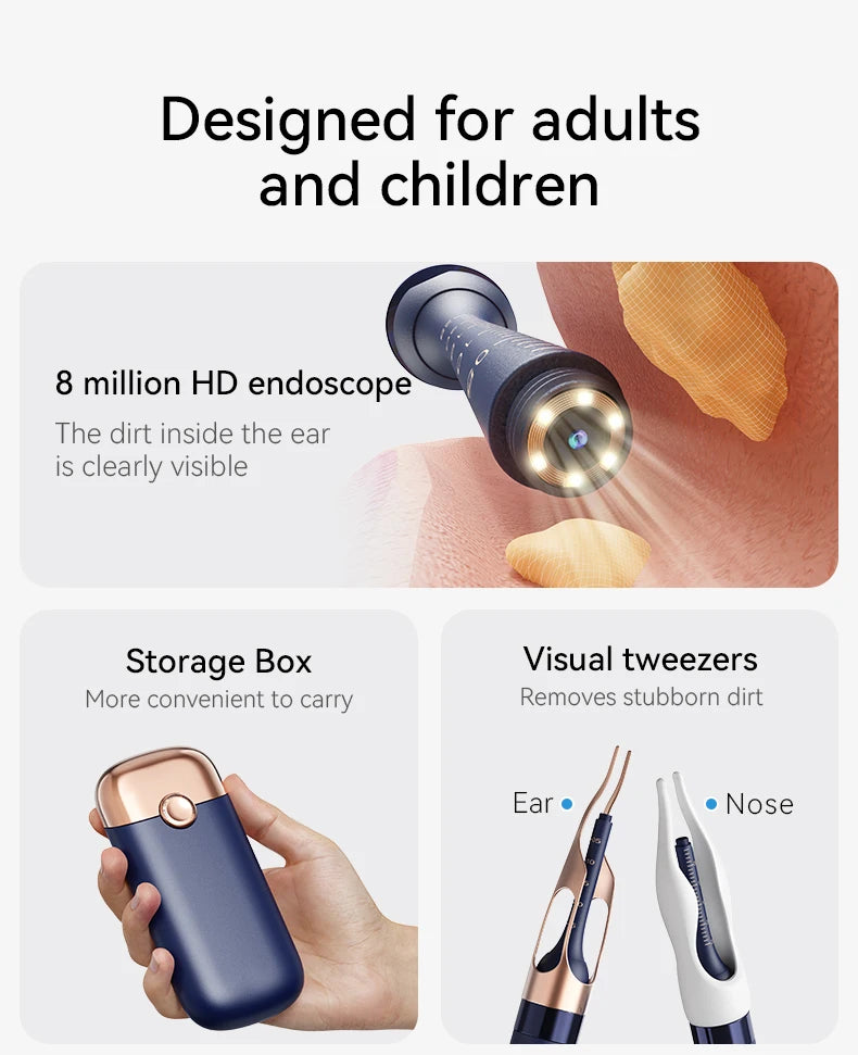 Smart Ear Wax Cleaner with Camera (HD Visual Otoscope) – Safe, Wireless, Rechargeable Ear Cleaning Kit