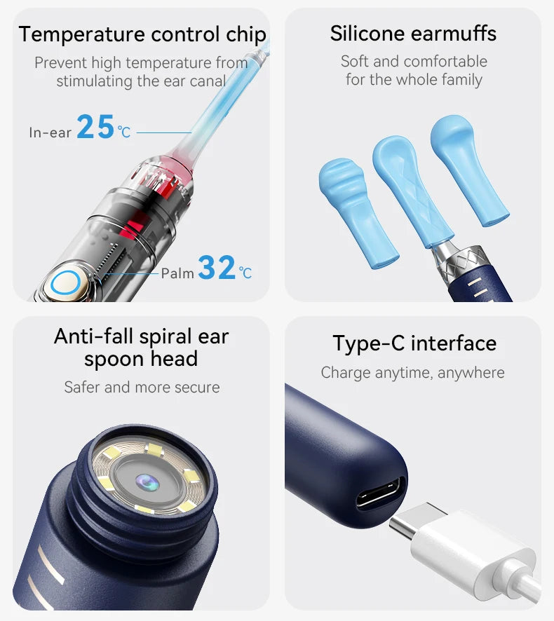 Smart Ear Wax Cleaner with Camera (HD Visual Otoscope) – Safe, Wireless, Rechargeable Ear Cleaning Kit