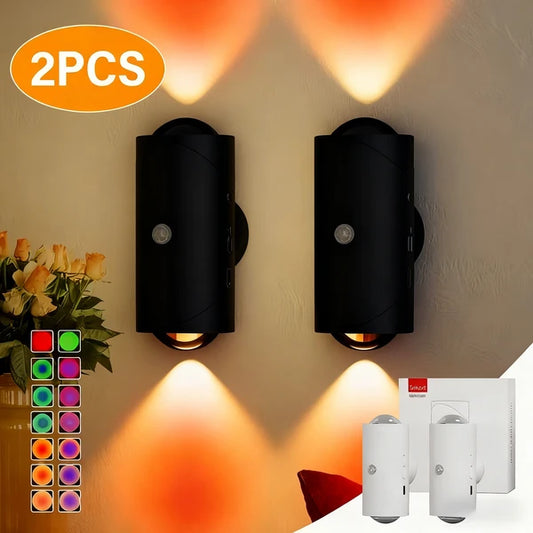 LED Motion Sensor Night Light (2 Pack) — 7 Color Rechargeable Magnetic Wall Light for Bedroom, Stairs & Hallway