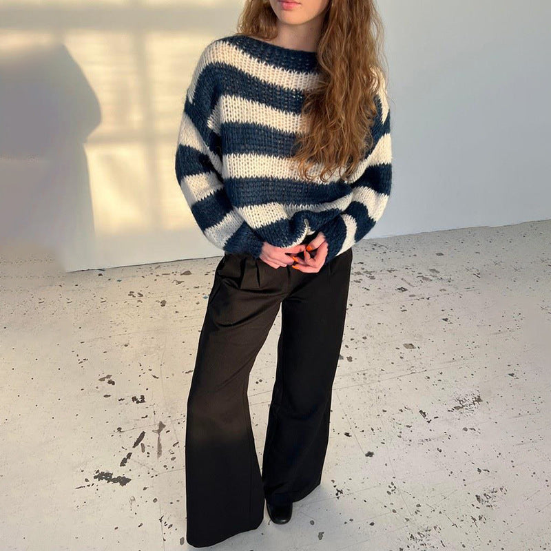 Loose Striped Knit Sweater for Women | Oversized Pullover Long Sleeve Tops | Casual Cozy Knitwear